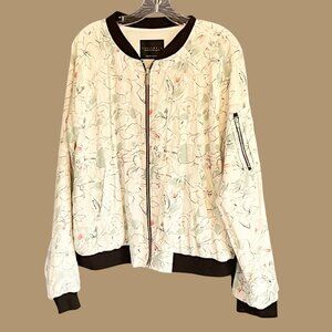Sanctuary Jacket Womens Large White Floral Bomber Varsity Full Zip Retro Silky